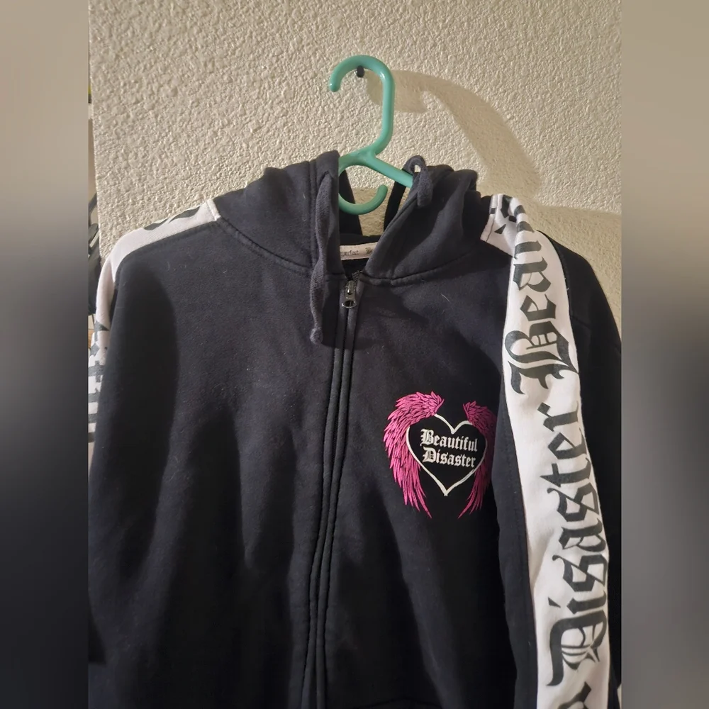 Beautiful Disaster Black Angel Wings Zip-Up Hoodie - Picture 1 of 4